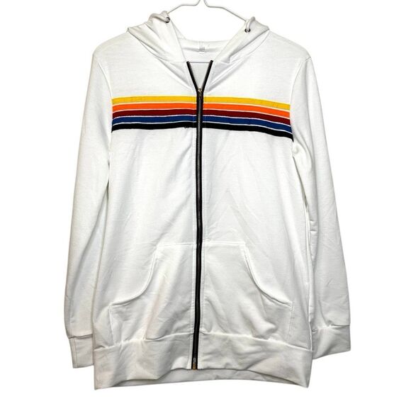 NWOT Lili Coco 5-Stripe Zip Up Drawstring Hoodie Sweatshirt White Size Small - Picture 1 of 5